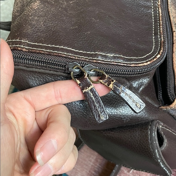 Vintage Genuine Leather 90s Y2K Brown Backpack - Picture 12 of 16